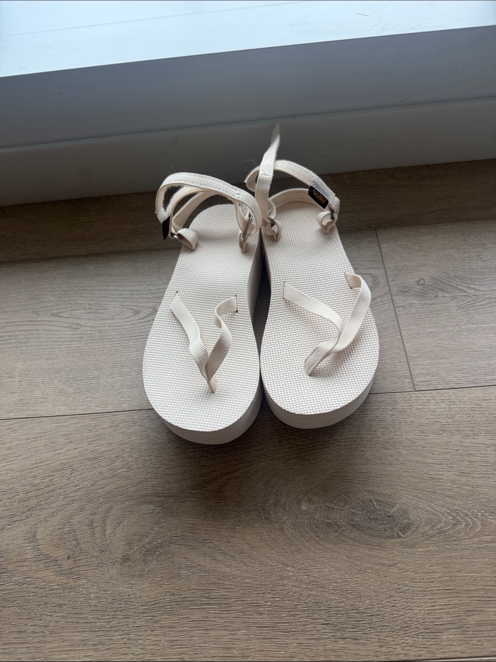 Teva Cream Platform Thong Sandals with Ankle Strap (never worn)